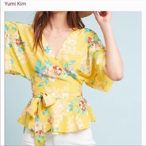 Anthropologie Yumi Kim Silk Floral Wrap Blouse Top Sz Medium.